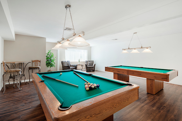 Clubroom with pool tables.