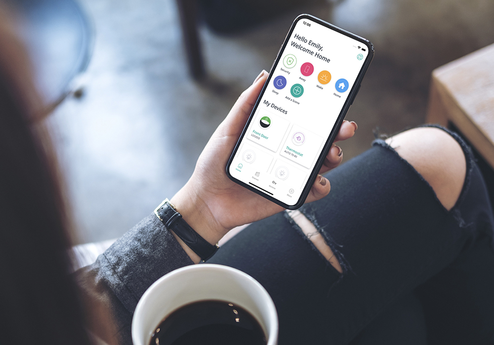 Person using smart home technology application on their phone