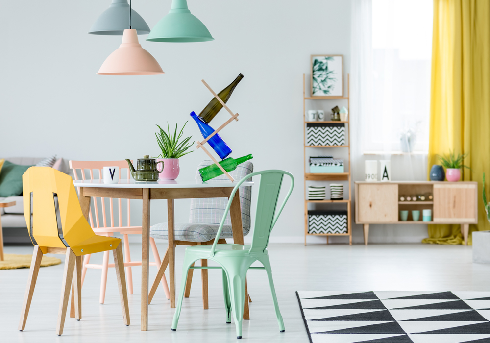 Lamps and window treatments add pops of color to your apartment space.