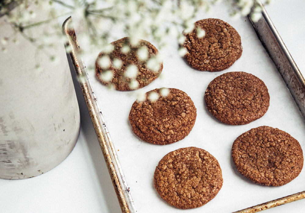 Chewy Molasses Cookies with Candied Ginger