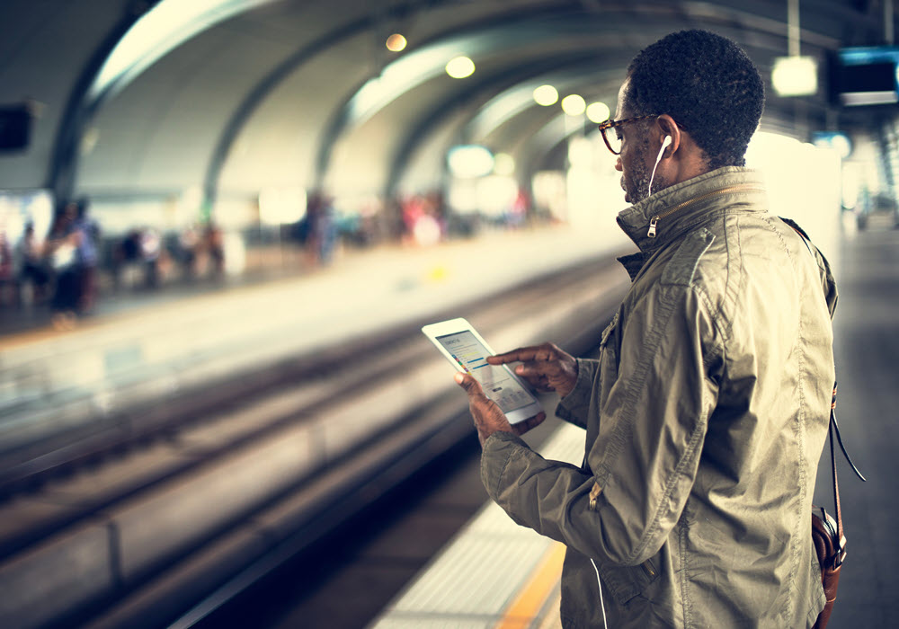 Man commuting via Bay Area Rapid Transit (BART).