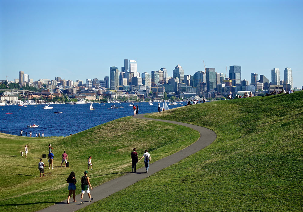 View of Seattle from park trail.