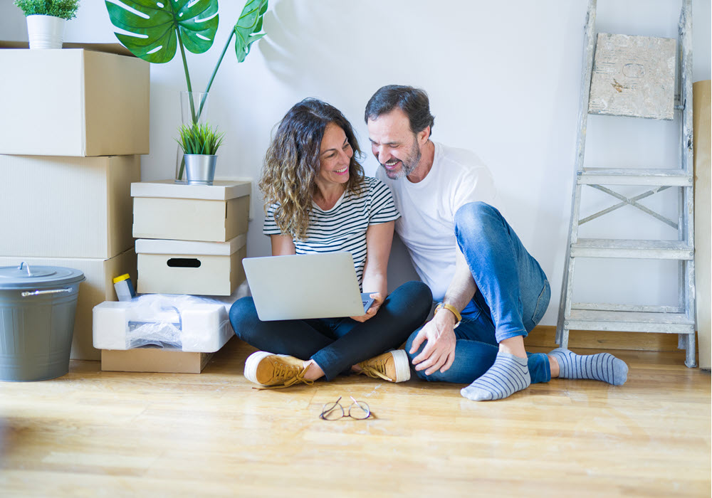 Couple spending time together prior to unpacking.