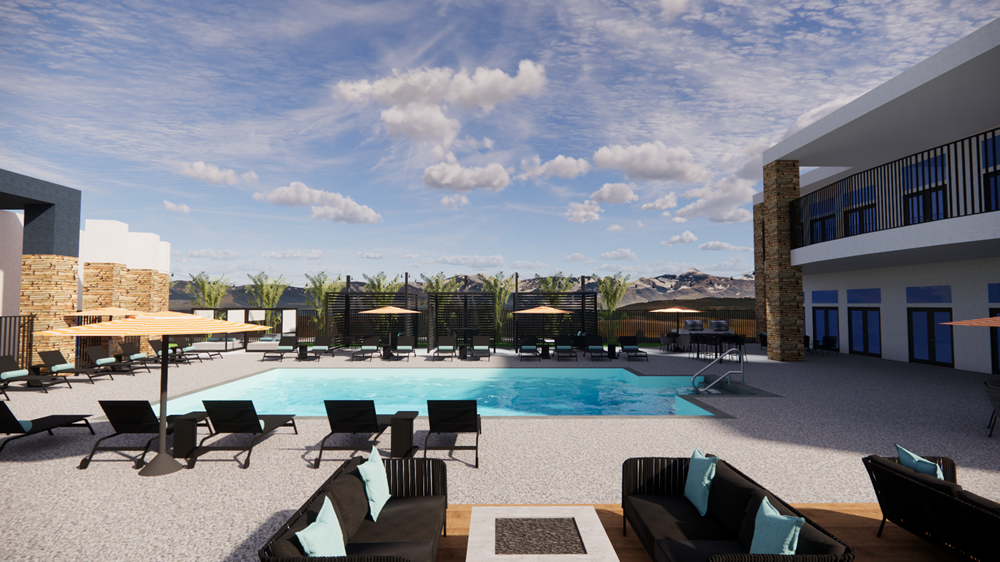 Sparkling Pool with Outdoor Firepit