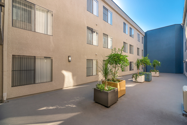 Courtyard with planters.